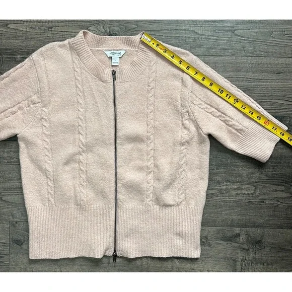 Modern Supply Sanctuary Women's Pink Short Sleeve Zip-Up Knit Cardigan Sweater L - Picture 5 of 7